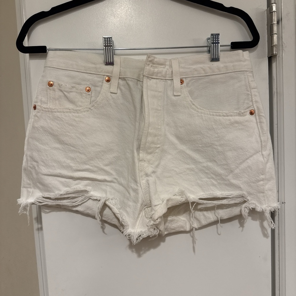 Levi's White High-Waisted Denim Shorts